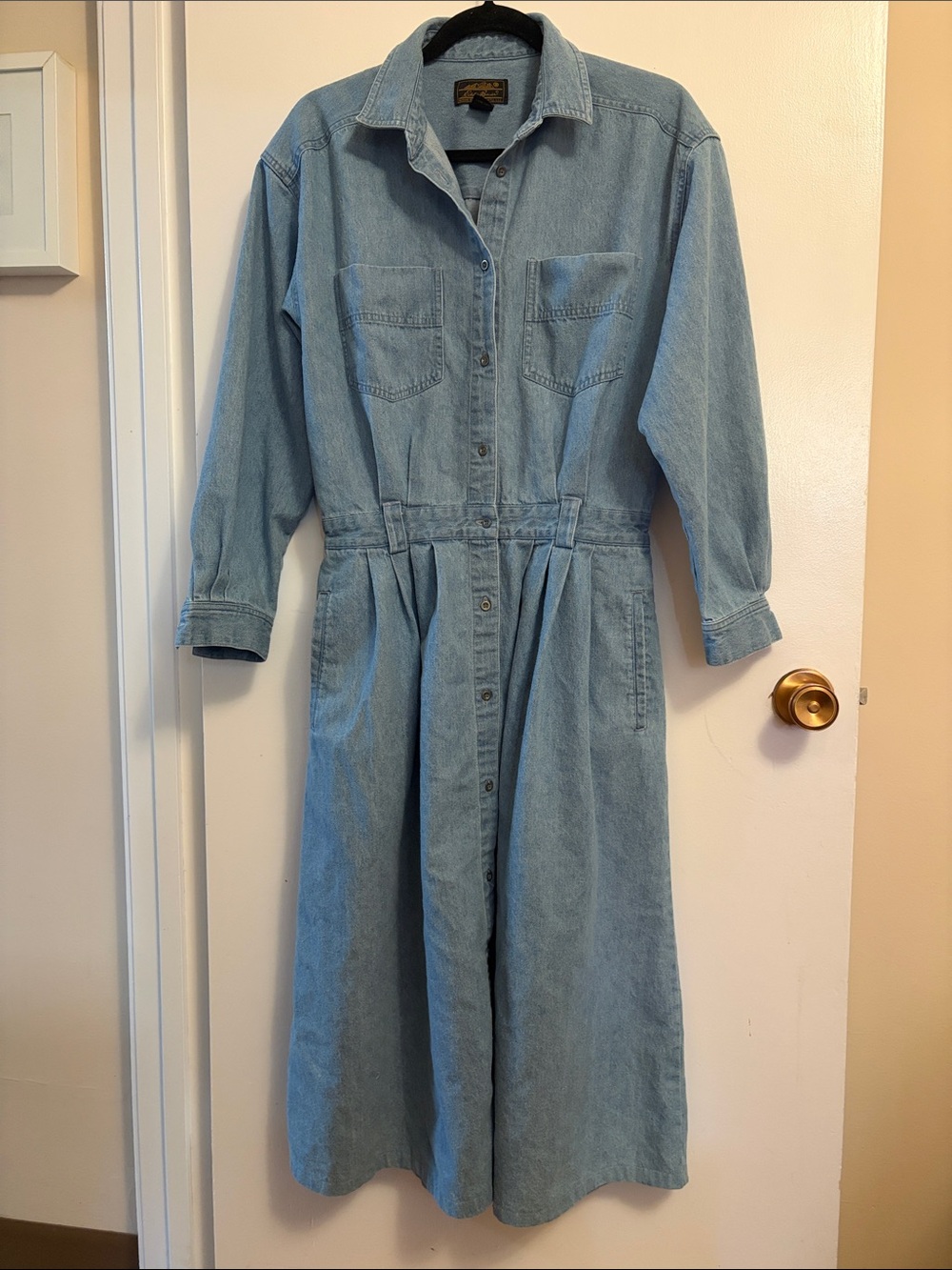 vintage Eddie Bauer light wash denim long shirt dress size large